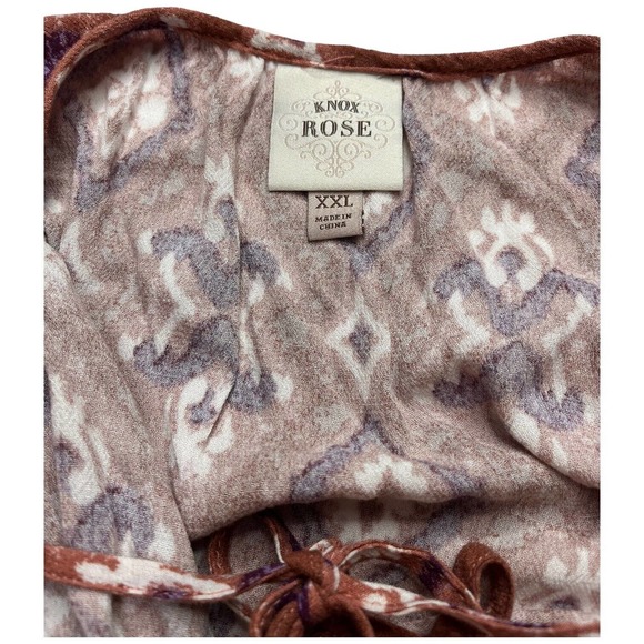 Knox Rose Midi Floral Tiered Boho Scoop Neck Short Puff Sleeves Tie Rust XXL - Picture 9 of 13